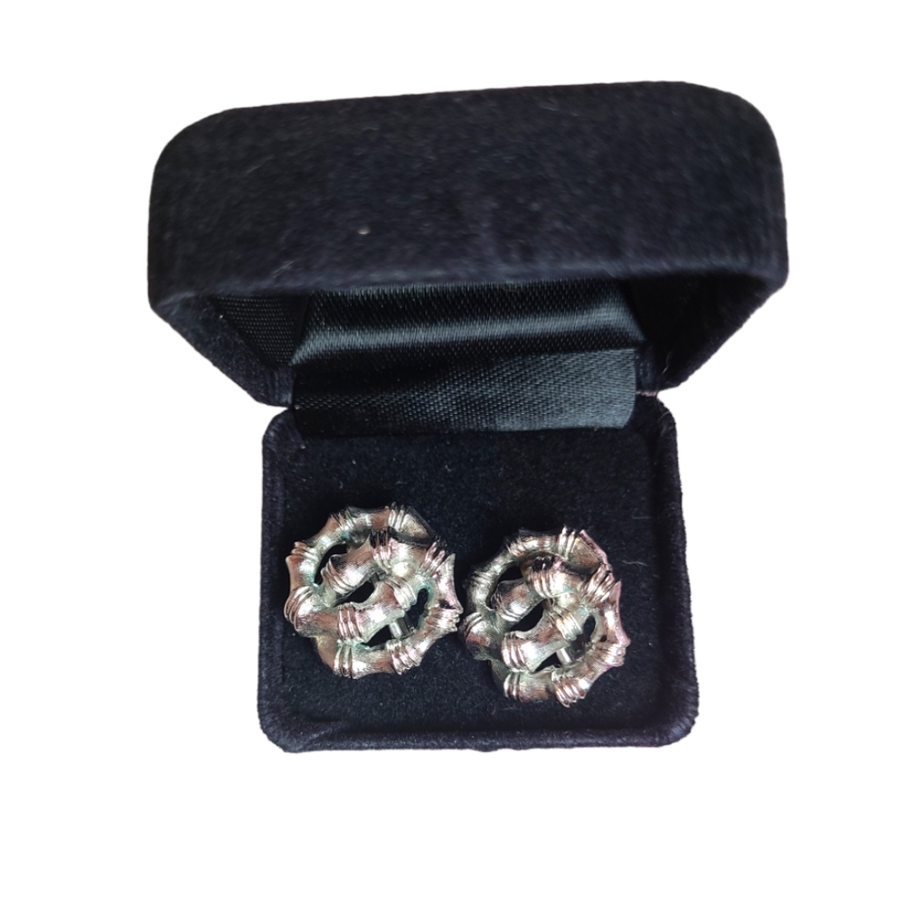 Vtg Nina Ricci Silver Tone Bamboo Hoop Earrings – Signed Designer🎍💗